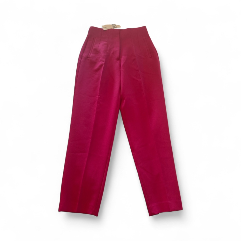 ZARA NWT High Waisted Tailored Trousers Pink Fuchsia Pants Size M Workwear Chic - Picture 2 of 11